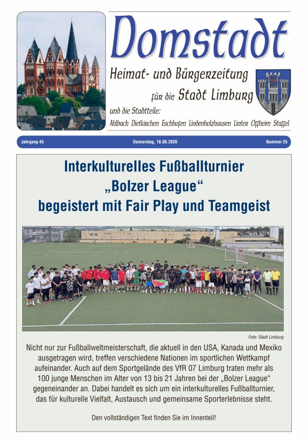 Domstadt - Heimat- und Bürgerzeitung für die Stadt Limburg Titelblatt 25/2026