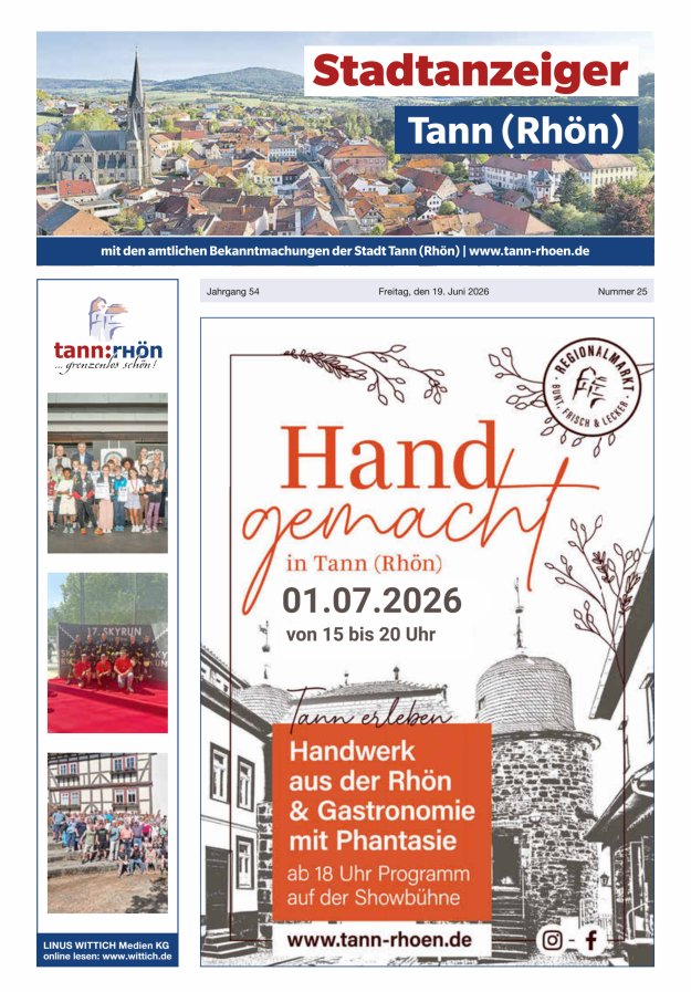 Stadtanzeiger Tann (Rhön) Titelblatt 25/2026