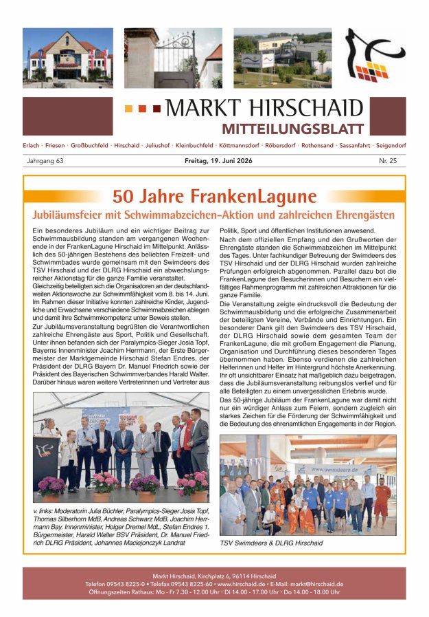 Mitteilungsblatt Markt Hirschaid Titelblatt 25/2026