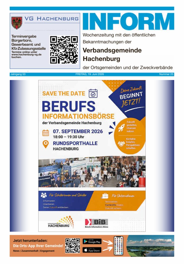 INFORM - Wochenzeitung der Verbandsgemeinde Hachenburg Titelblatt 25/2026