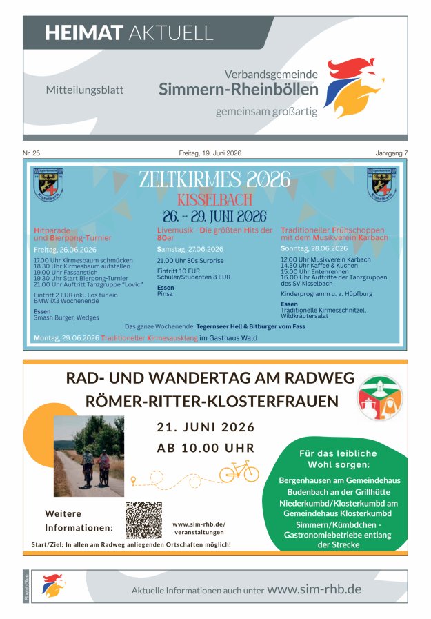 Heimat Aktuell Mitteilungsblatt der VG Simmern-Rheinböllen-Ausg Rheinböllen Titelblatt 24/2026