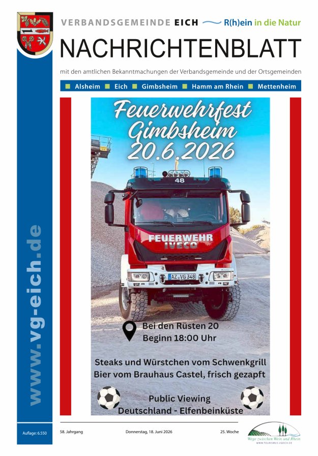 Nachrichtenblatt der VG Eich Titelblatt 25/2026