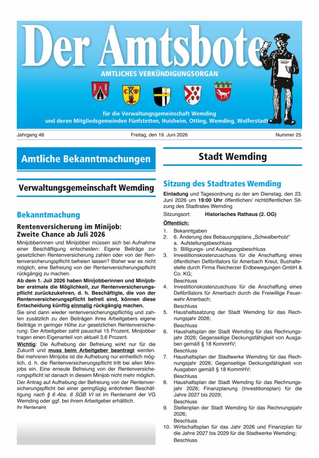 Der Amtsbote - Wemding Verwaltungsgemeinschaft Titelblatt 25/2026