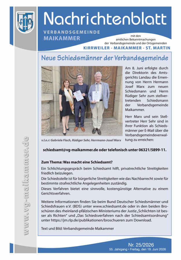 Nachrichtenblatt VG Maikammer Titelblatt 25/2026