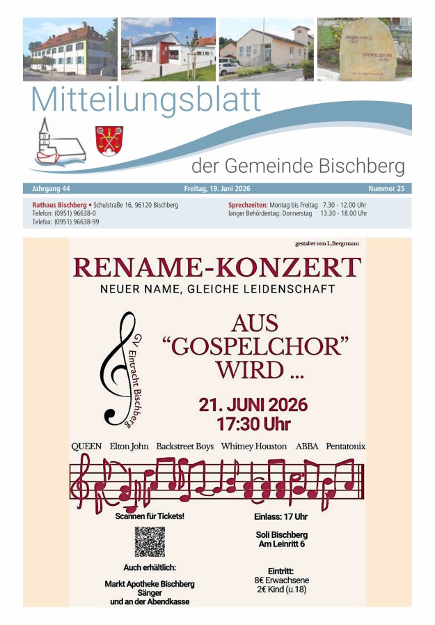 Mitteilungsblatt der Gemeinde Bischberg Titelblatt 25/2026