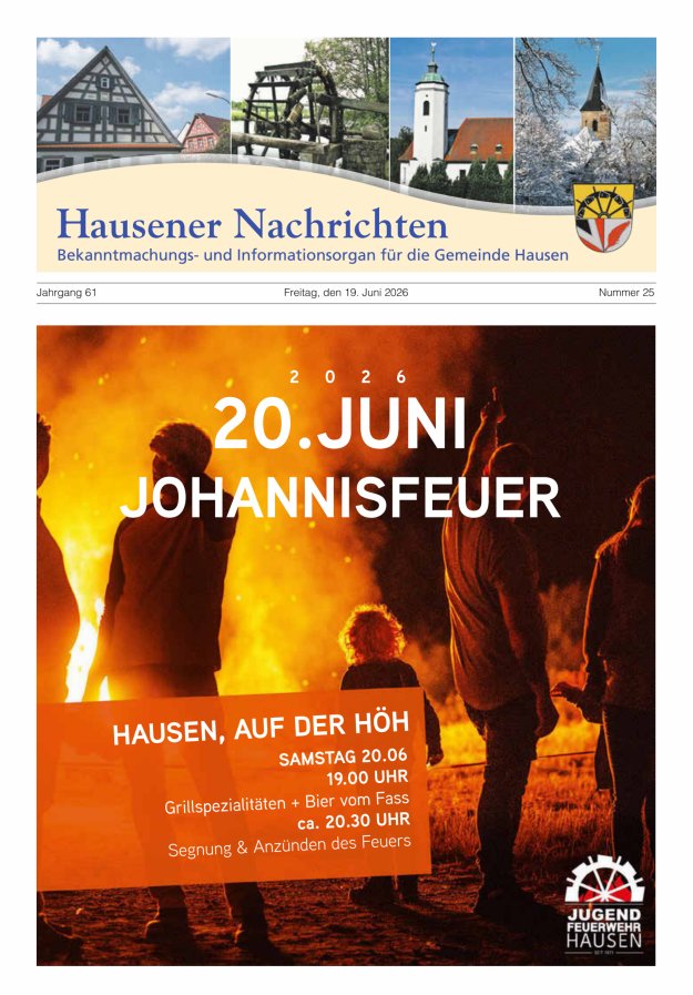 Hausener Nachrichten Titelblatt 25/2026