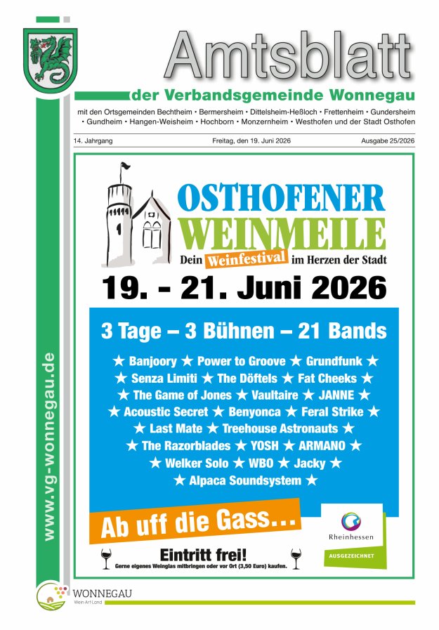 Amtsblatt VG Wonnegau Titelblatt 25/2026