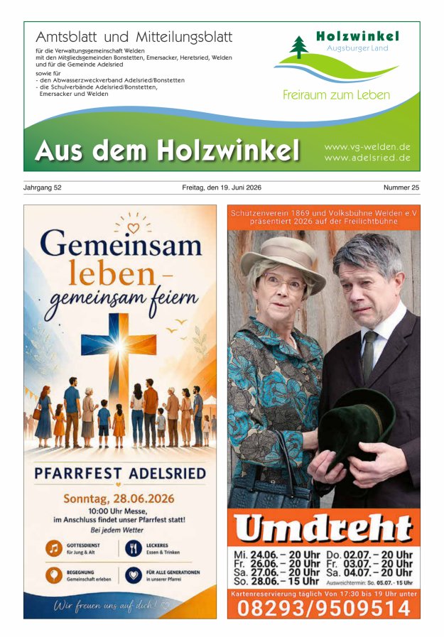 Aus dem Holzwinkel Amtsblatt u Mitteilungsblatt f VG Welden u GemAdelsried Titelblatt 25/2026