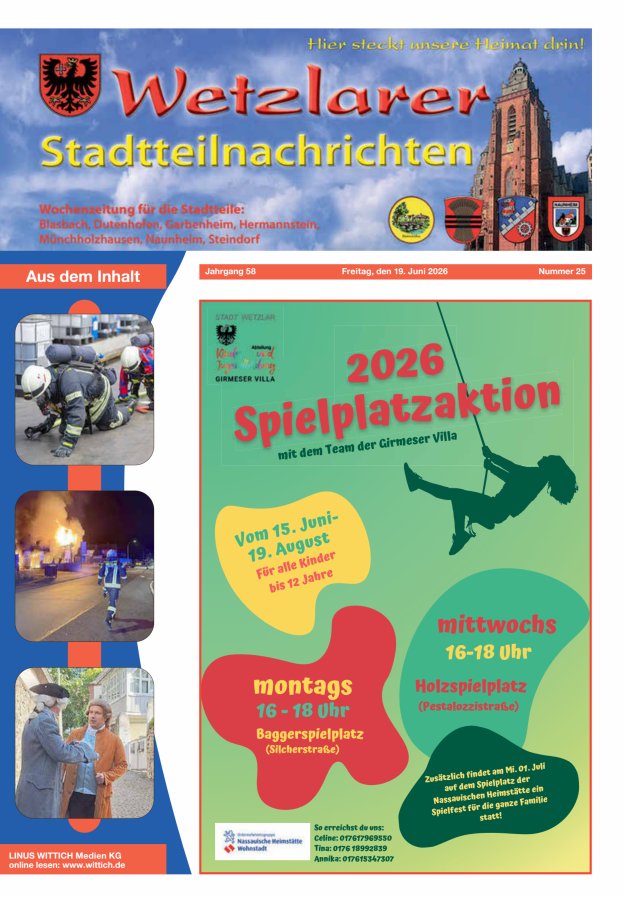 Wetzlarer Stadtteilnachrichten Titelblatt 25/2026