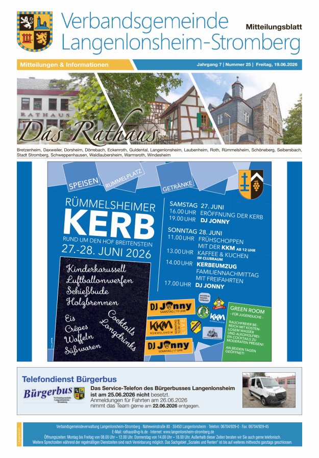 Das Rathaus - MTB d VG Langenlonsheim-Stromberg Titelblatt 25/2026