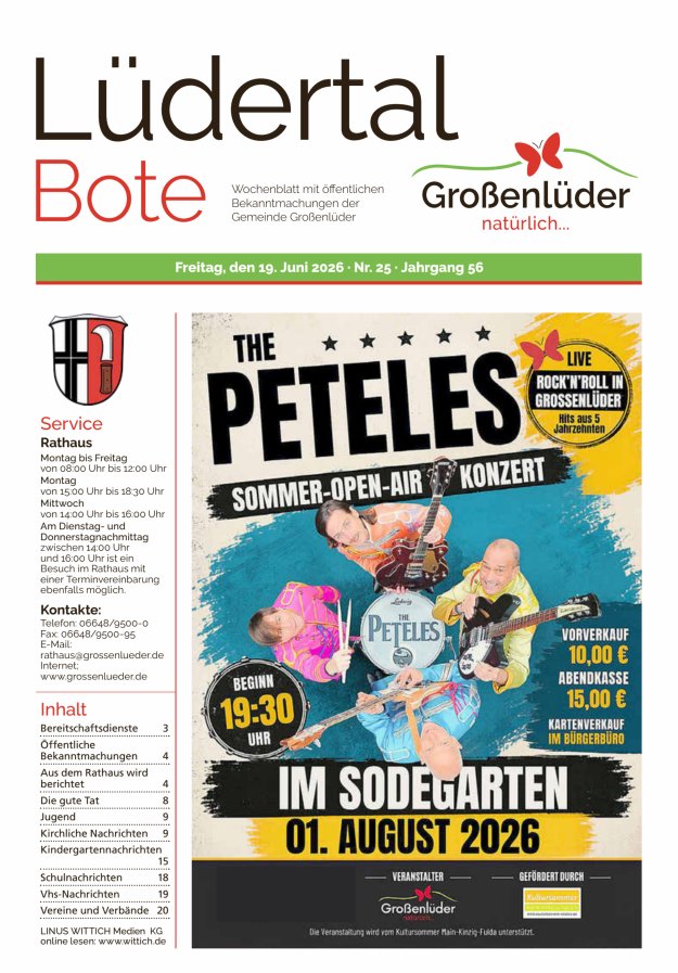 Wochenblatt mit öffentlichen Bekanntmachungen der Gemeinde Großenlüder Titelblatt 25/2026