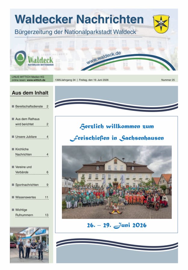 Waldecker Nachrichten Titelblatt 25/2026