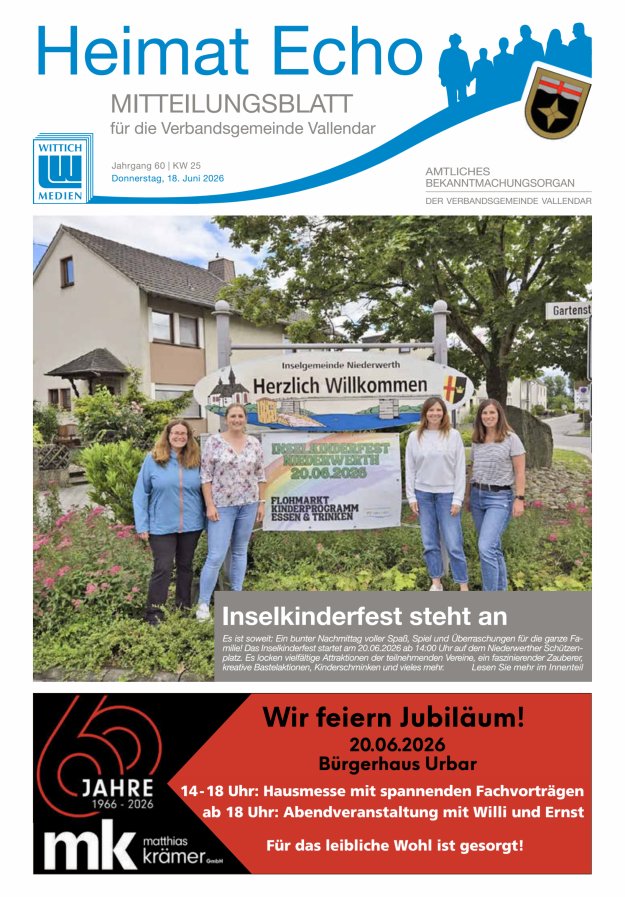 Heimat-Echo - Heimat- und Bürgerzeitung Verbandsgemeinde Vallendar Titelblatt 25/2026
