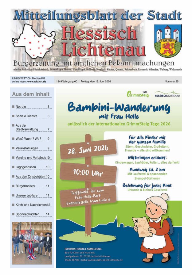 Mitteilungsblatt der Stadt Hess Lichtenau Titelblatt 25/2026