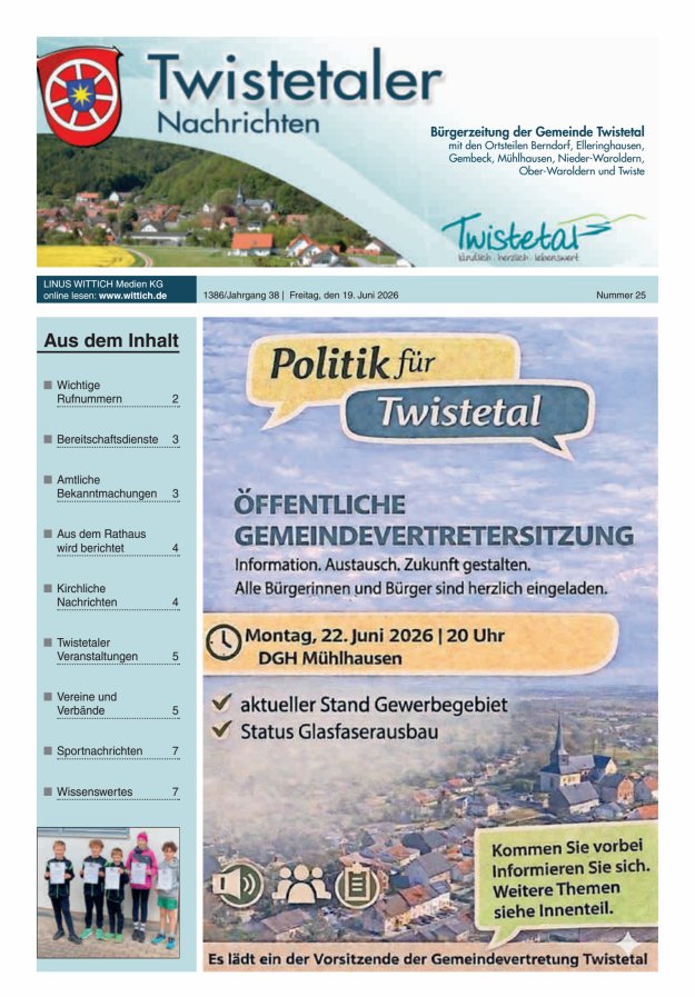 Twistetaler Nachrichten Titelblatt 25/2026