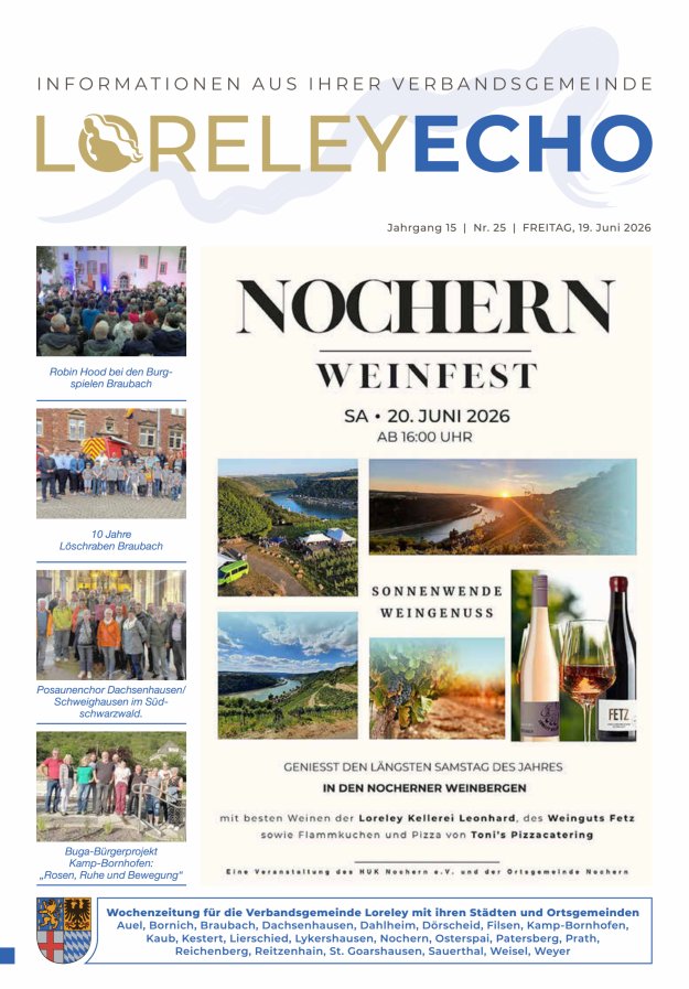 Loreley-Echo - Mitteilungsblatt der Verbandsgemeinde Loreley (Braubach) Titelblatt 24/2026