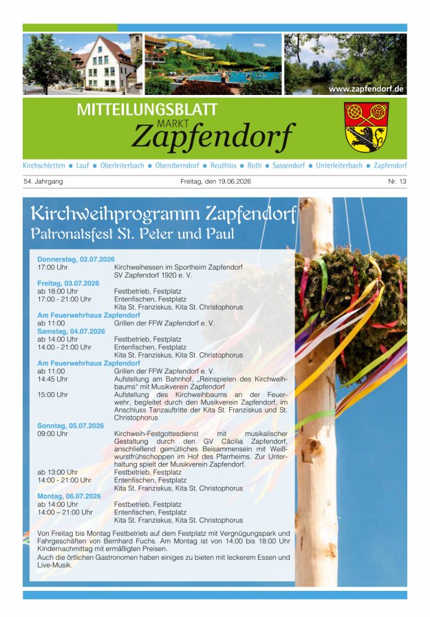 Mitteilungsblatt Markt Zapfendorf Titelblatt 13/2026