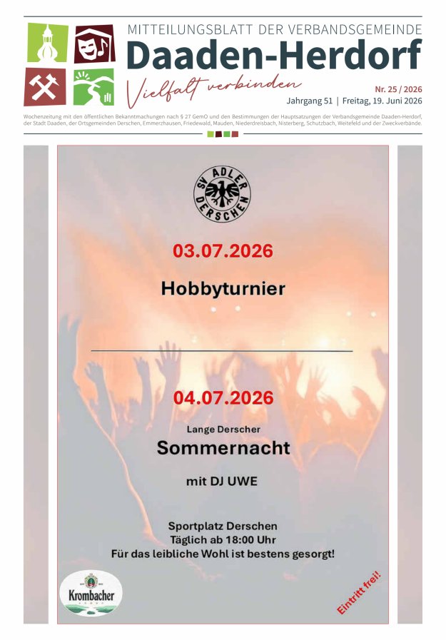 Mitteilungsblatt der Verbandsgemeinde Daaden-Herdorf Titelblatt 25/2026
