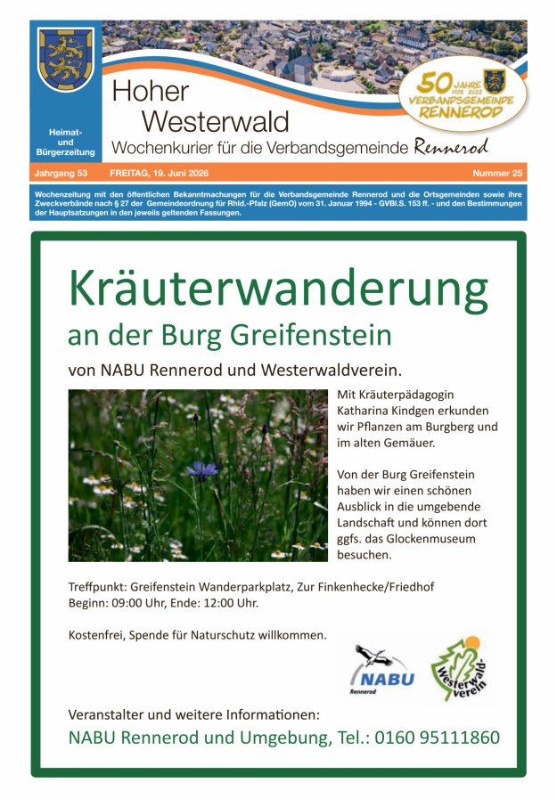 Hoher Westerwald - Wochenkurier für die Verbandsgemeinde Rennerod Titelblatt 25/2026