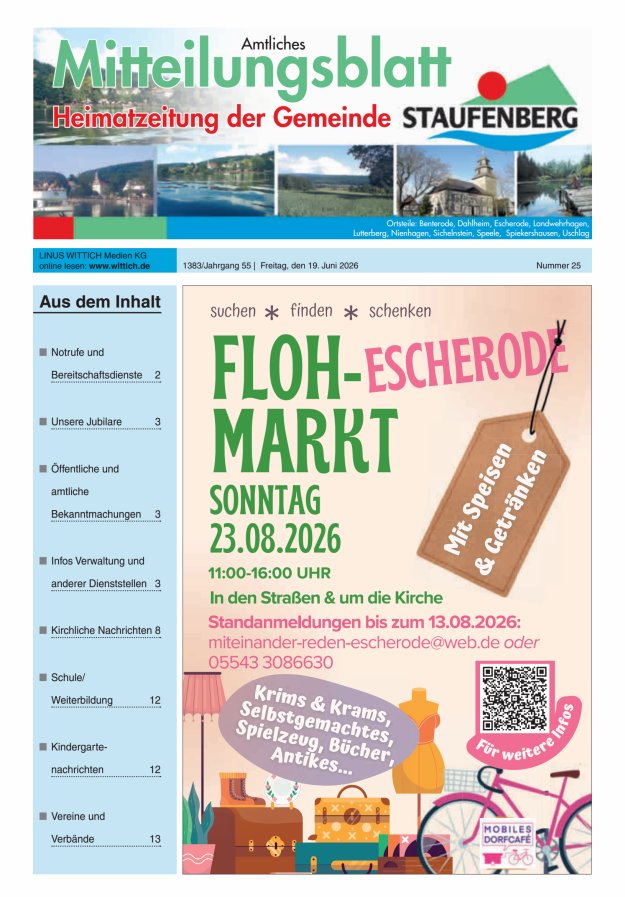 Heimatzeitung der Gemeinde Staufenberg Titelblatt 25/2026