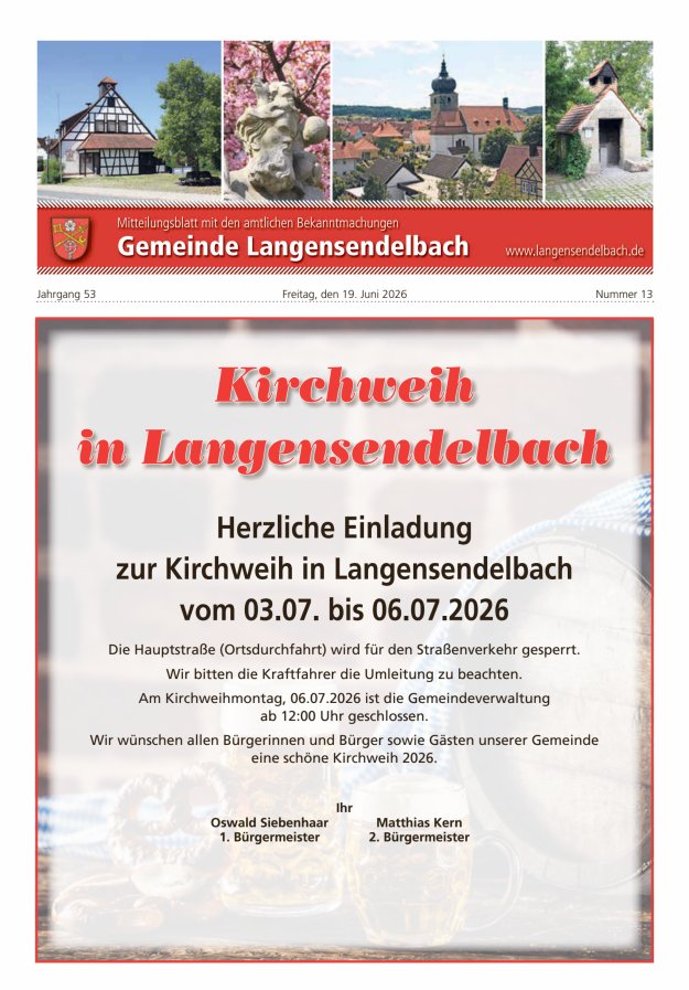 Mitteilungsblatt - Gemeinde Langensendelbach Titelblatt 13/2026