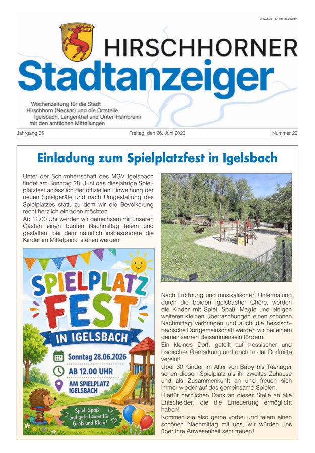 Hirschhorner Stadtanzeiger Titelblatt 26/2026
