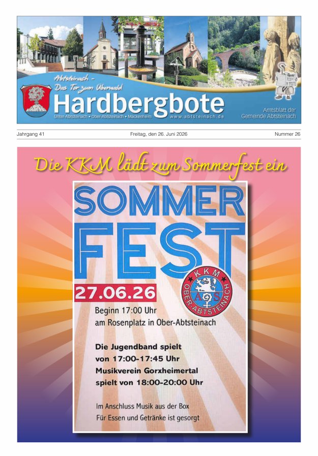 Hardbergbote - Mitteilungsblatt der Gemeinde Abtsteinach Titelblatt 26/2026