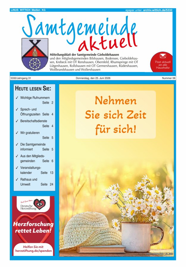 Samtgemeinde aktuell Gieboldehausen Titelblatt 06/2026