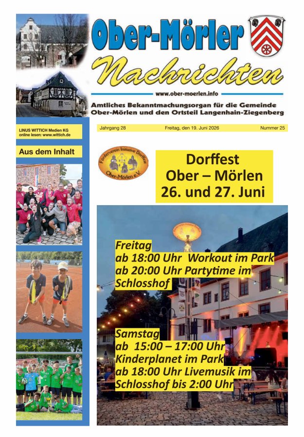 Ober-Mörler Nachrichten Titelblatt 25/2026