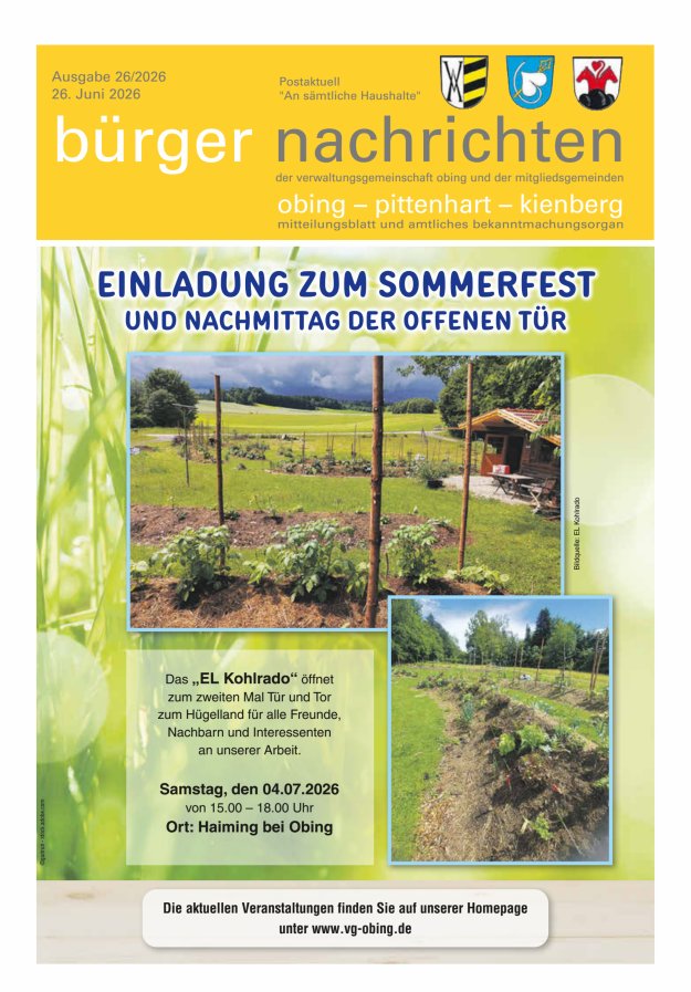 Bürger Nachrichten Obing Pittenhart Kienberg Titelblatt 26/2026