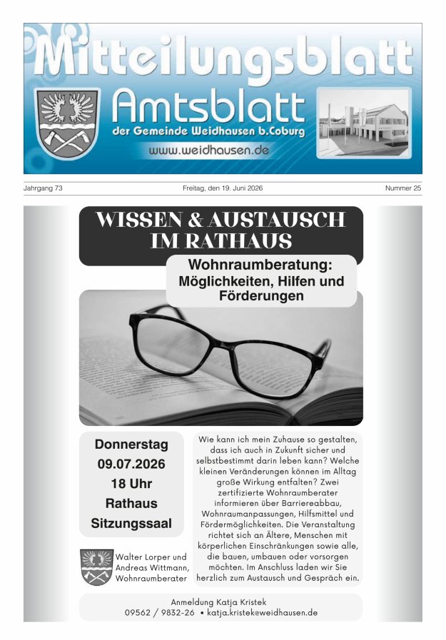 Mitteilungsblatt - Amtsblatt der Gemeinde Weidhausen b Coburg Titelblatt 25/2026