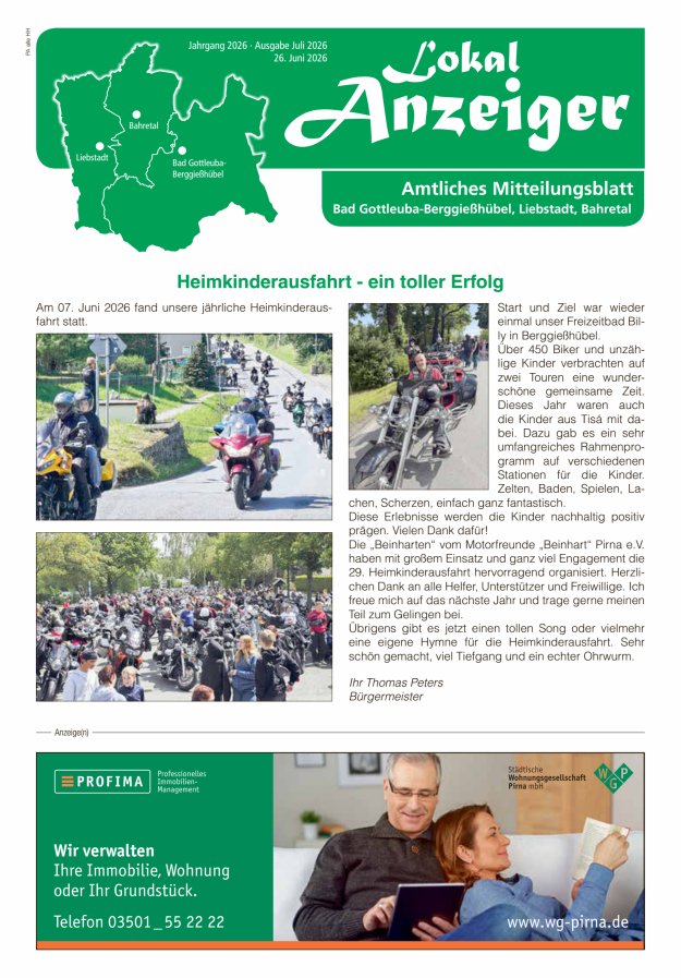 Lokal-Anzeiger - Amtliches Mitteilungsblatt Bad Gottleuba-Berggießhübel, Liebstadt, Bahretal Titelblatt 06/2026