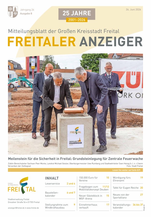 Freitaler Anzeiger - Amtsblatt der Großen Kreisstadt Freital Titelblatt 08/2026
