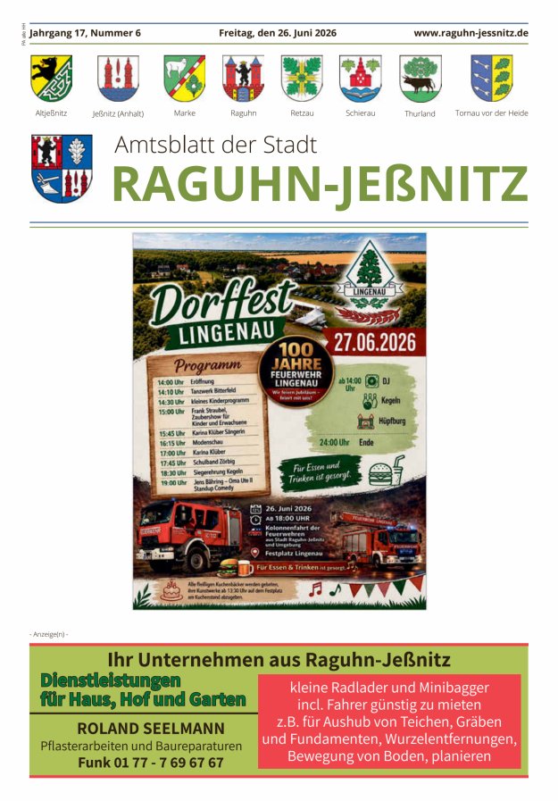 Amtsblatt der Stadt Raguhn-Jeßnitz Titelblatt 06/2026