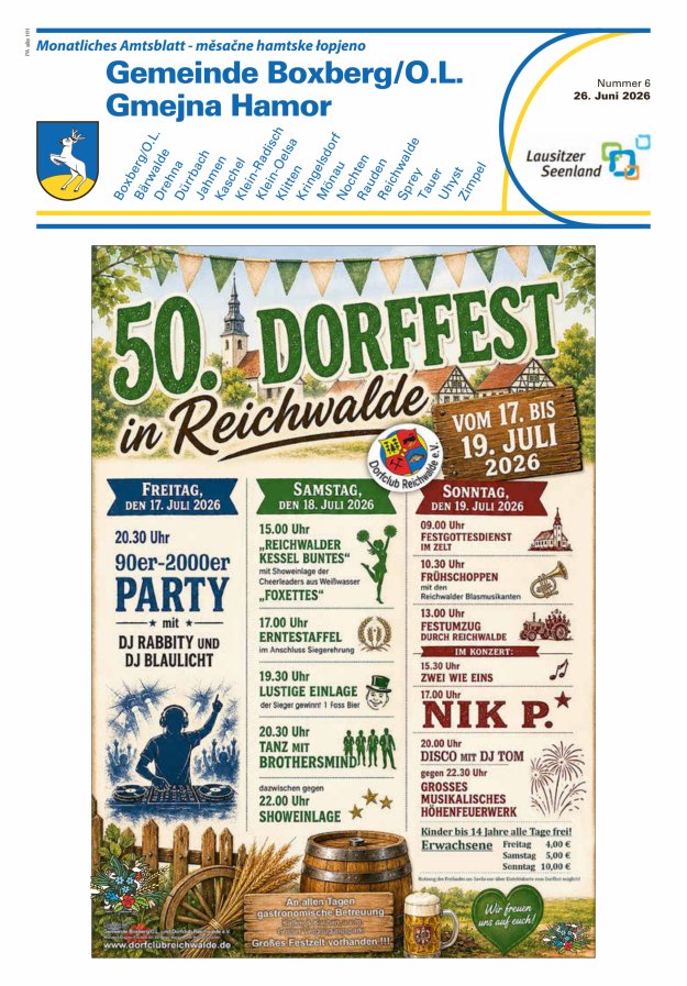Monatliches Amtsblatt der Gemeinde Boxberg/O.L. Titelblatt 06/2026