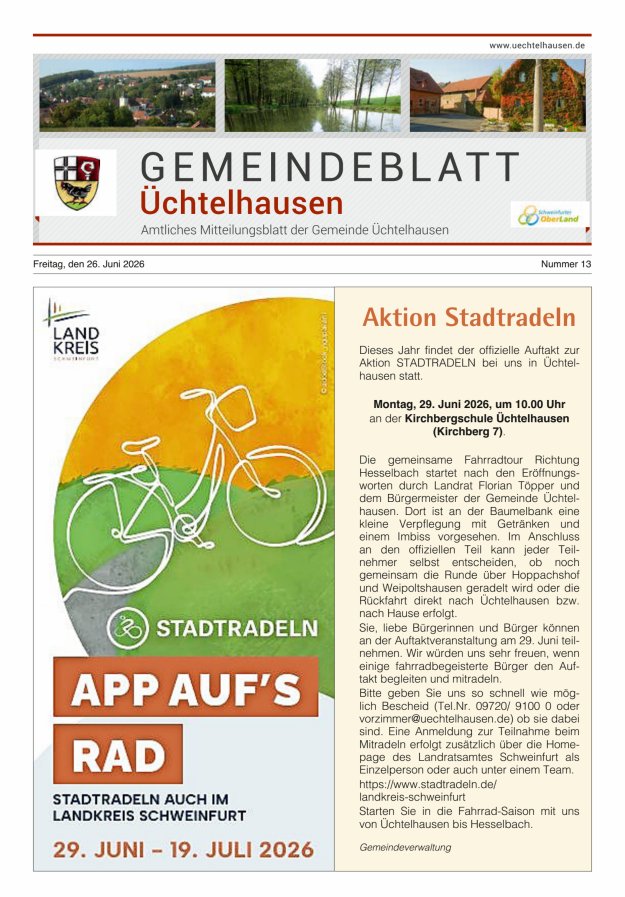 Gemeindeblatt Üchtelhausen Titelblatt 13/2026