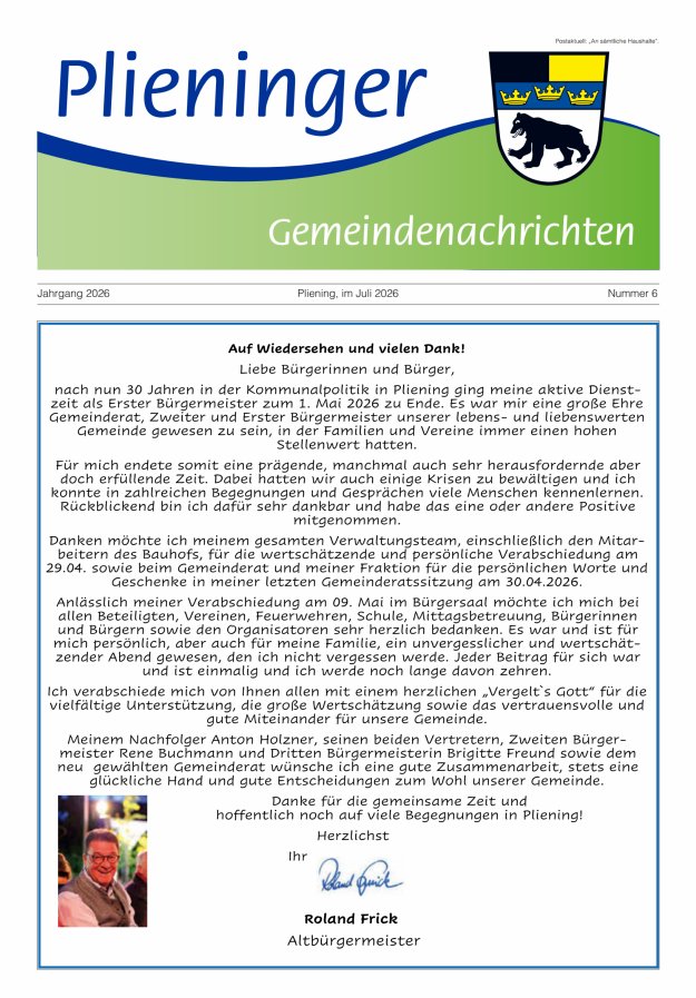 Plieninger Gemeindenachrichten Titelblatt 06/2026