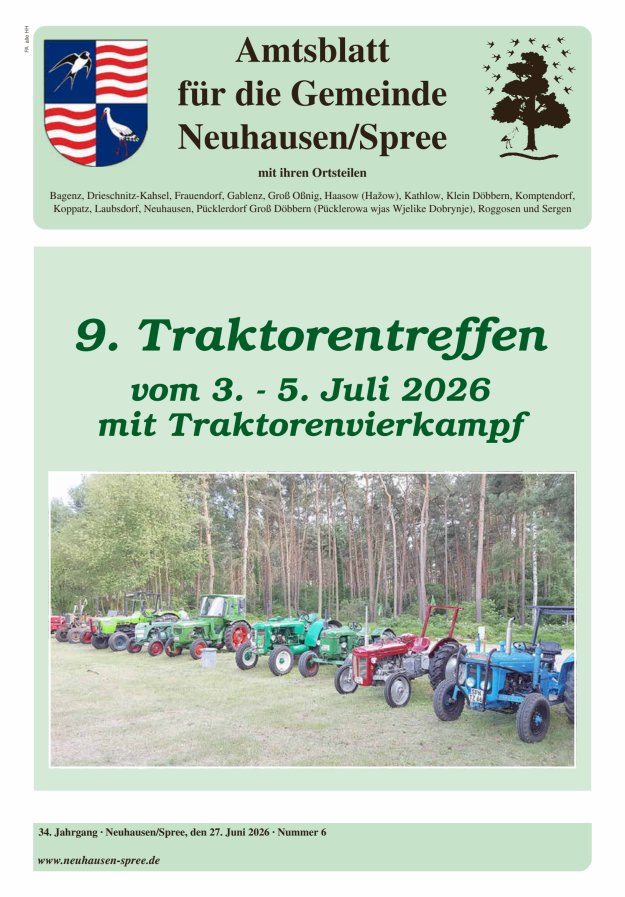 Mitteilungsblatt – Amtsblatt für die Gemeinde Neuhausen/Spree Titelblatt 06/2026