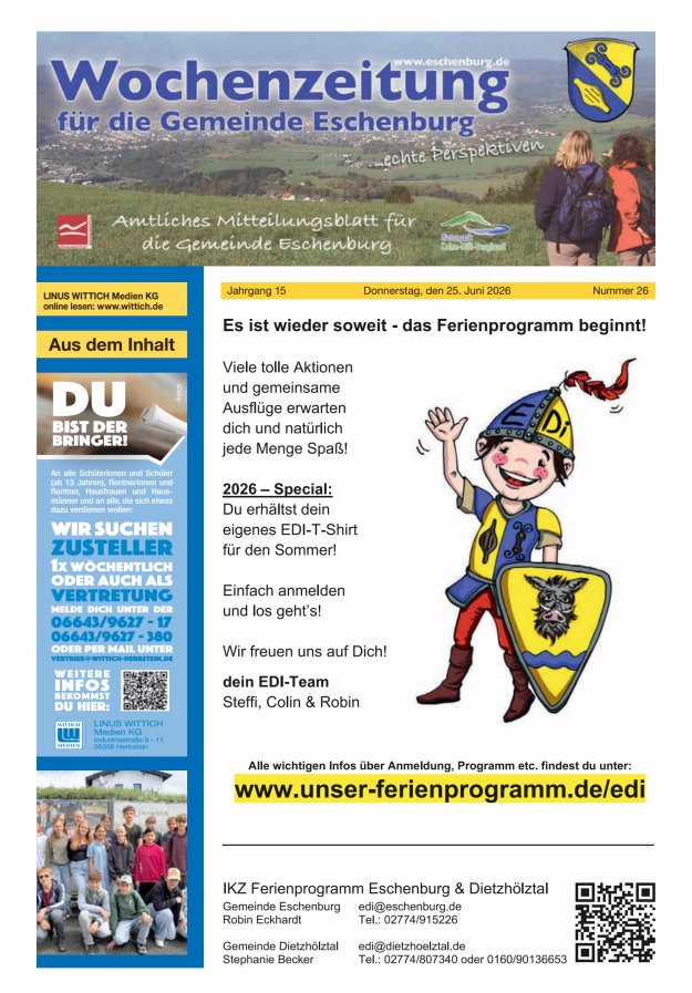 Wochenzeitung für die Gemeinde Eschenburg Titelblatt 26/2026