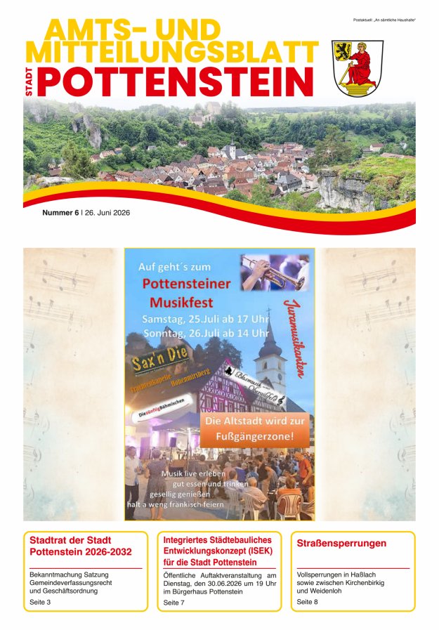 Amts- und Mitteilungsblatt der Stadt Pottenstein Titelblatt 06/2026