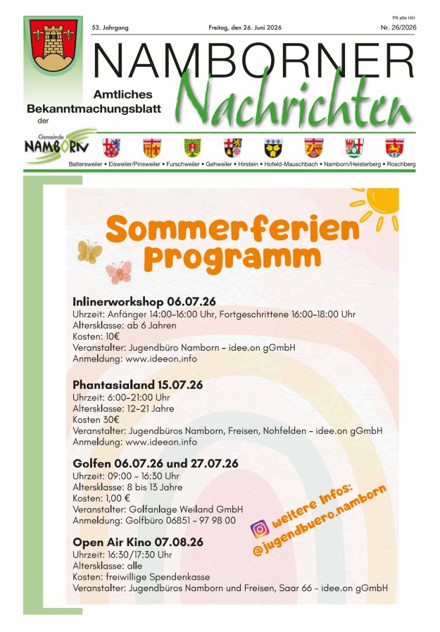 Namborner Nachrichten Titelblatt 26/2026