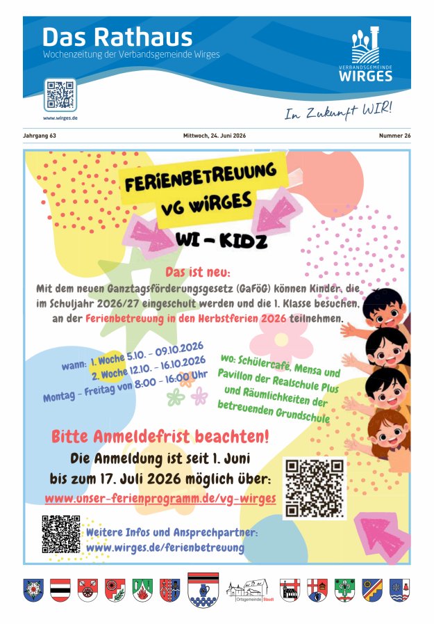 Das Rathaus - Informationen für die Bürger in der VG Wirges Titelblatt 26/2026