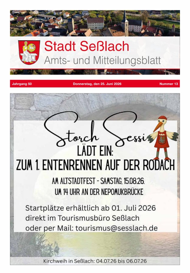 Amts- und Mitteilungsblatt Stadt Seßlach Titelblatt 13/2026