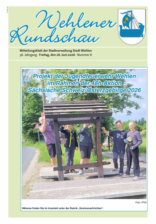 Wehlener Rundschau - Mitteilungsblatt der Stadtverwaltung Stadt Wehlen Titelblatt 06/2026