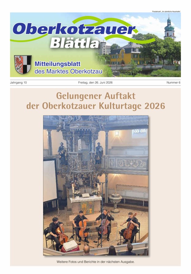 Oberkotzauer Blättla Mitteilungsblatt des Marktes Oberkotzau Titelblatt 06/2026