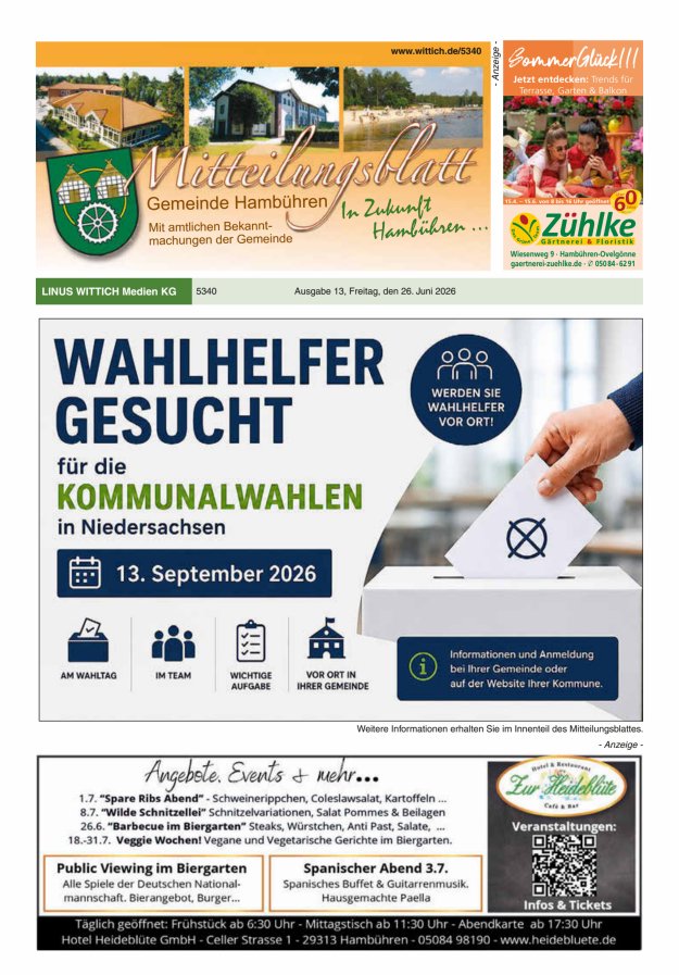 Mitteilungsblatt der Gemeinde Hambühren Titelblatt 13/2026