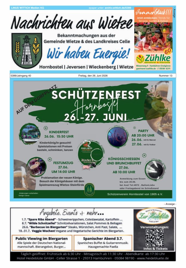 Nachrichten aus Wietze Titelblatt 13/2026