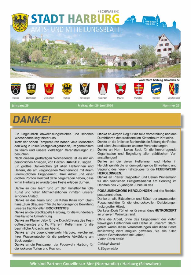 Amts- und Mitteilungsblatt der Stadt Harburg Titelblatt 26/2026