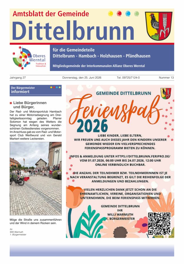 Amtsblatt der Gemeinde Dittelbrunn Titelblatt 13/2026