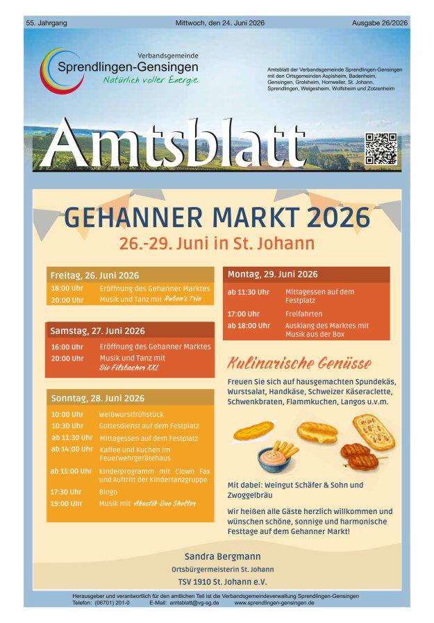 Amtsblatt VG Sprendlingen-Gensingen Titelblatt 26/2026